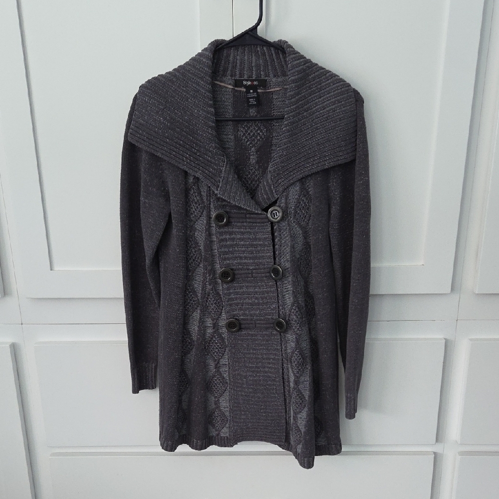 Style & Co. Charcoal Double-Breasted Cardigan